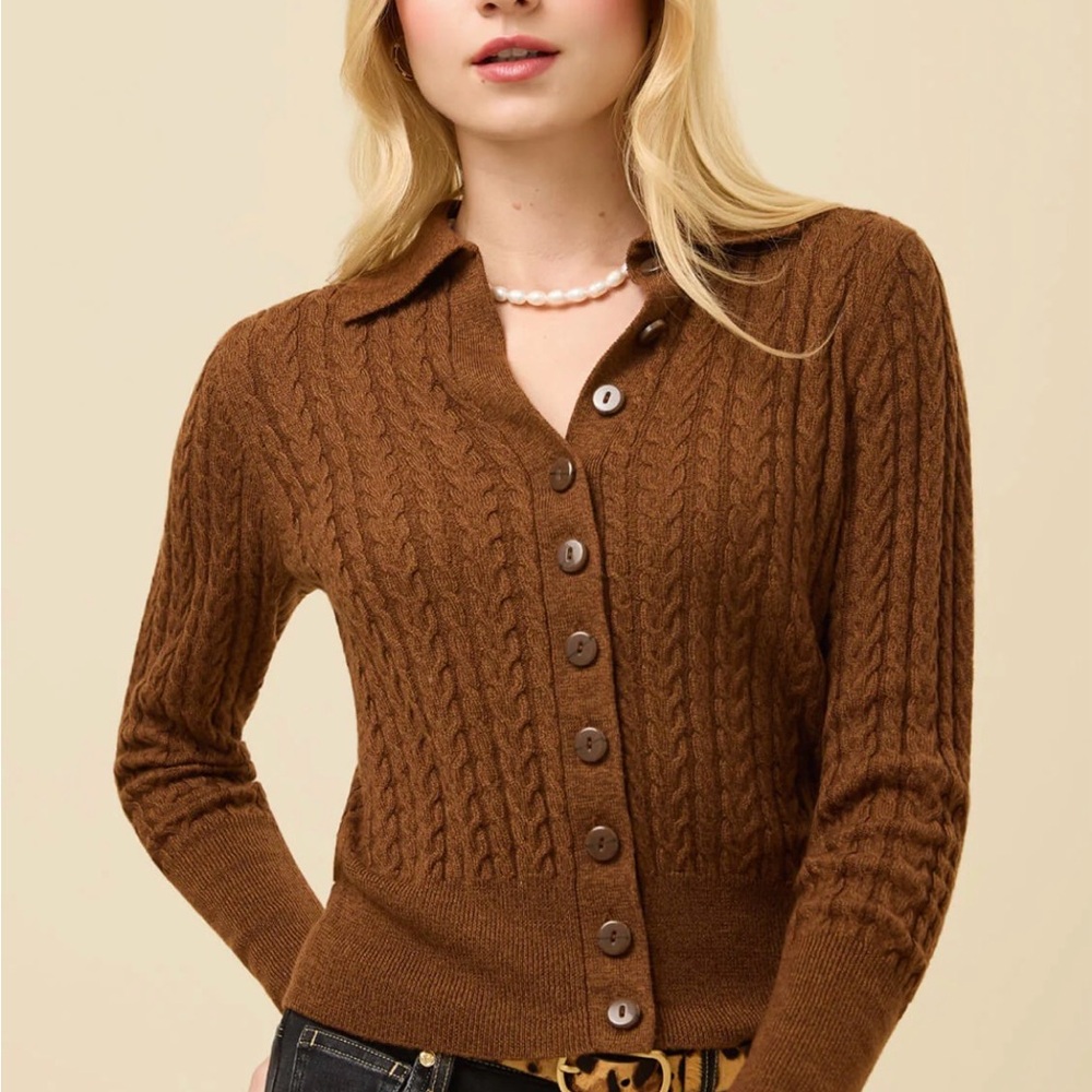 Spartina 449 Brown Cable Knit Cardigan